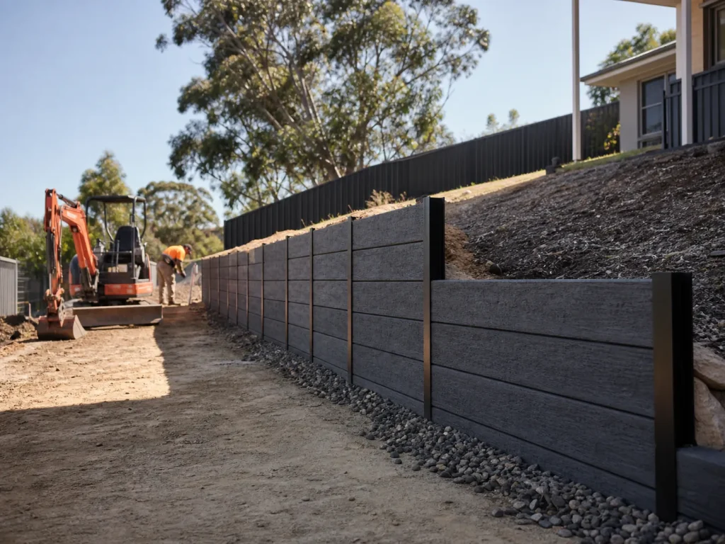 Contemporary concrete sleeper retaining wall